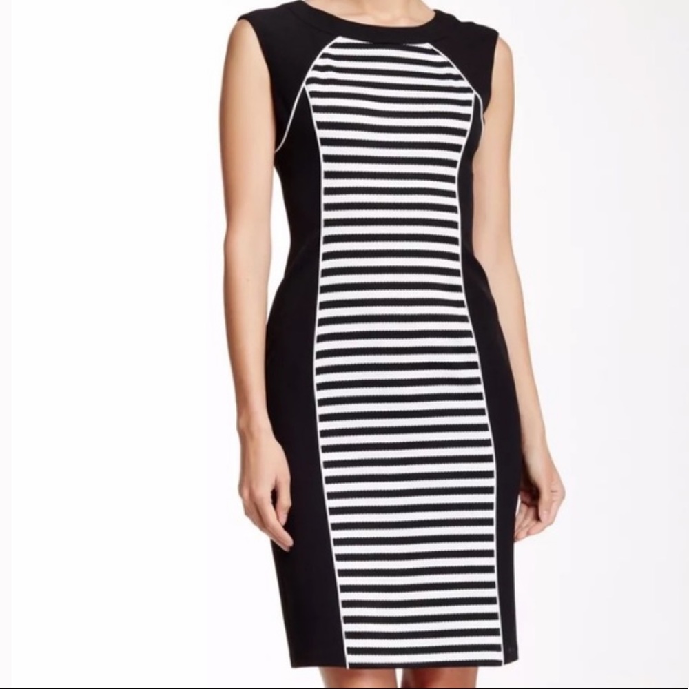 Maggy London Black and White Striped Sheath Dress